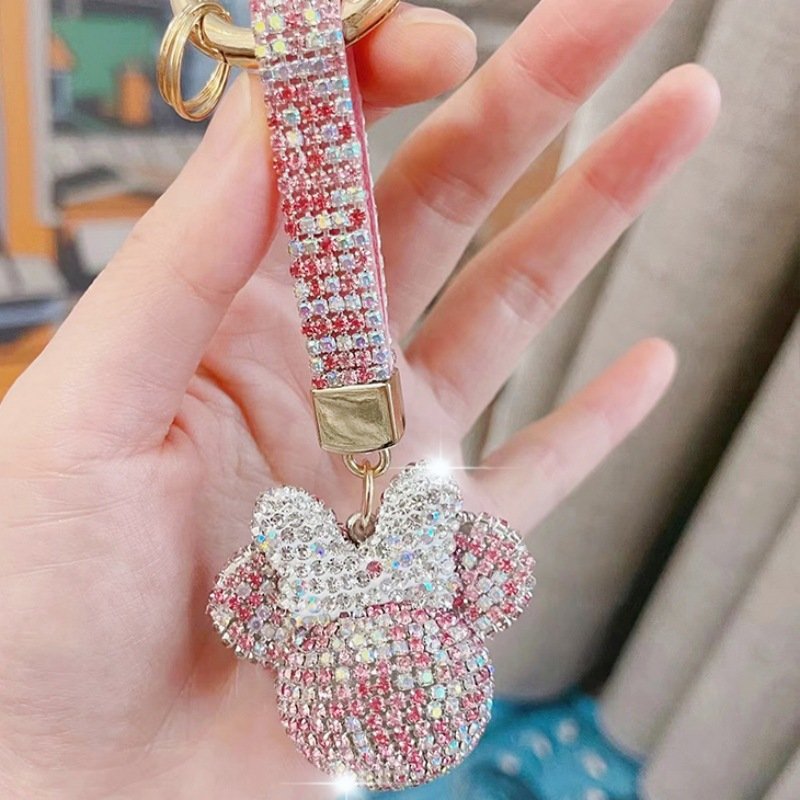 Diamond-encrusted Rabbit Bear Bling rhinestone crystal keychain car key ring pendant Lady bag accessory small gift key chain