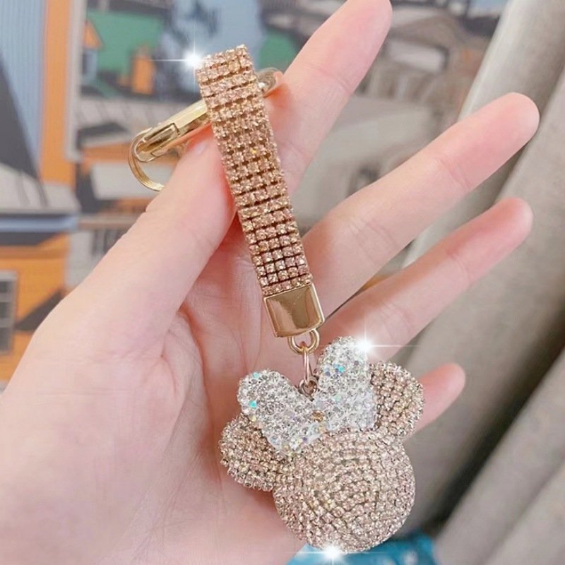 Diamond-encrusted Rabbit Bear Bling rhinestone crystal keychain car key ring pendant Lady bag accessory small gift key chain