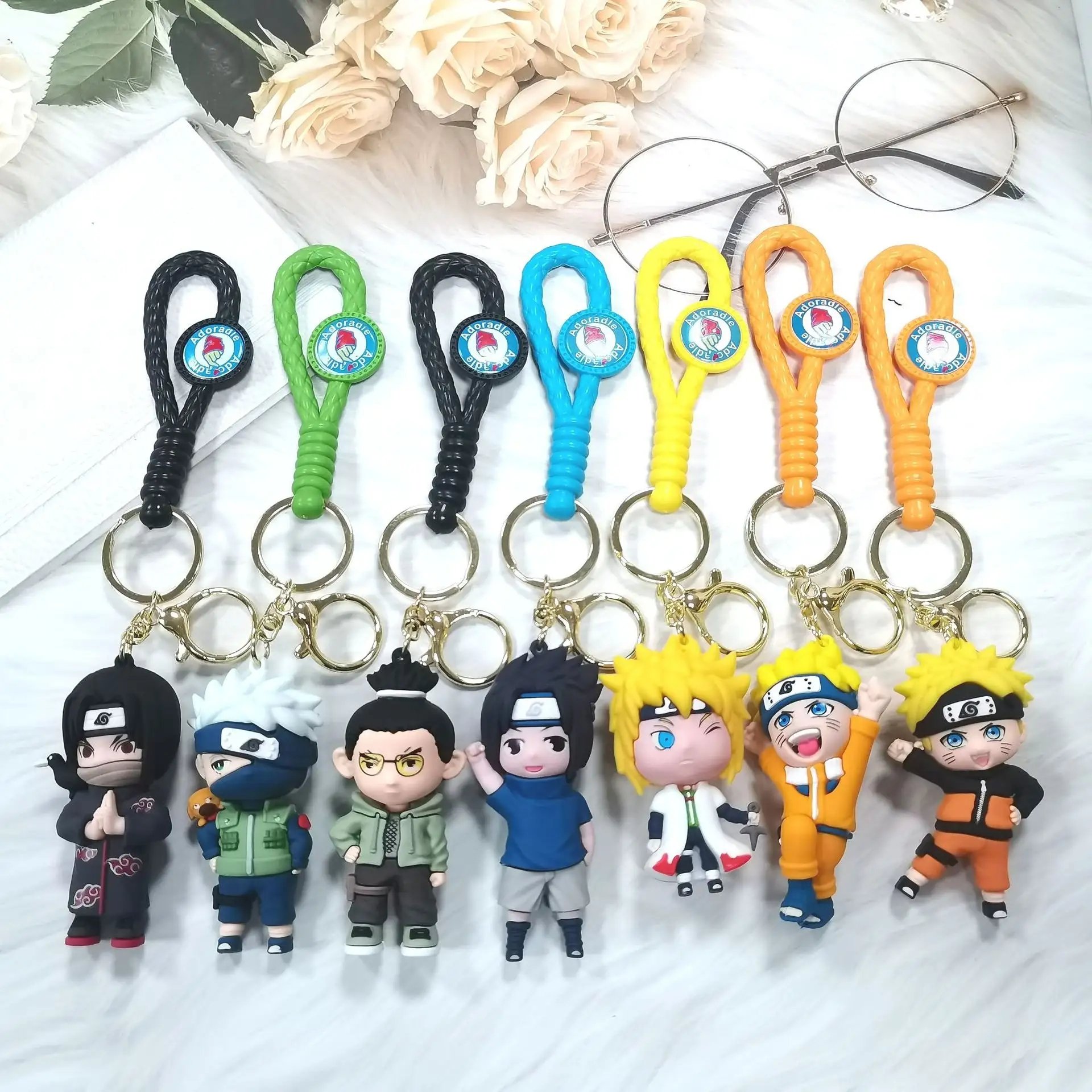 Wholesale custom Japan Anime Doll 3D Soft PVC Silicone Charm Sasuke Uchiha Weasel Rubber keychains Cartoon Key Bag Pendant
