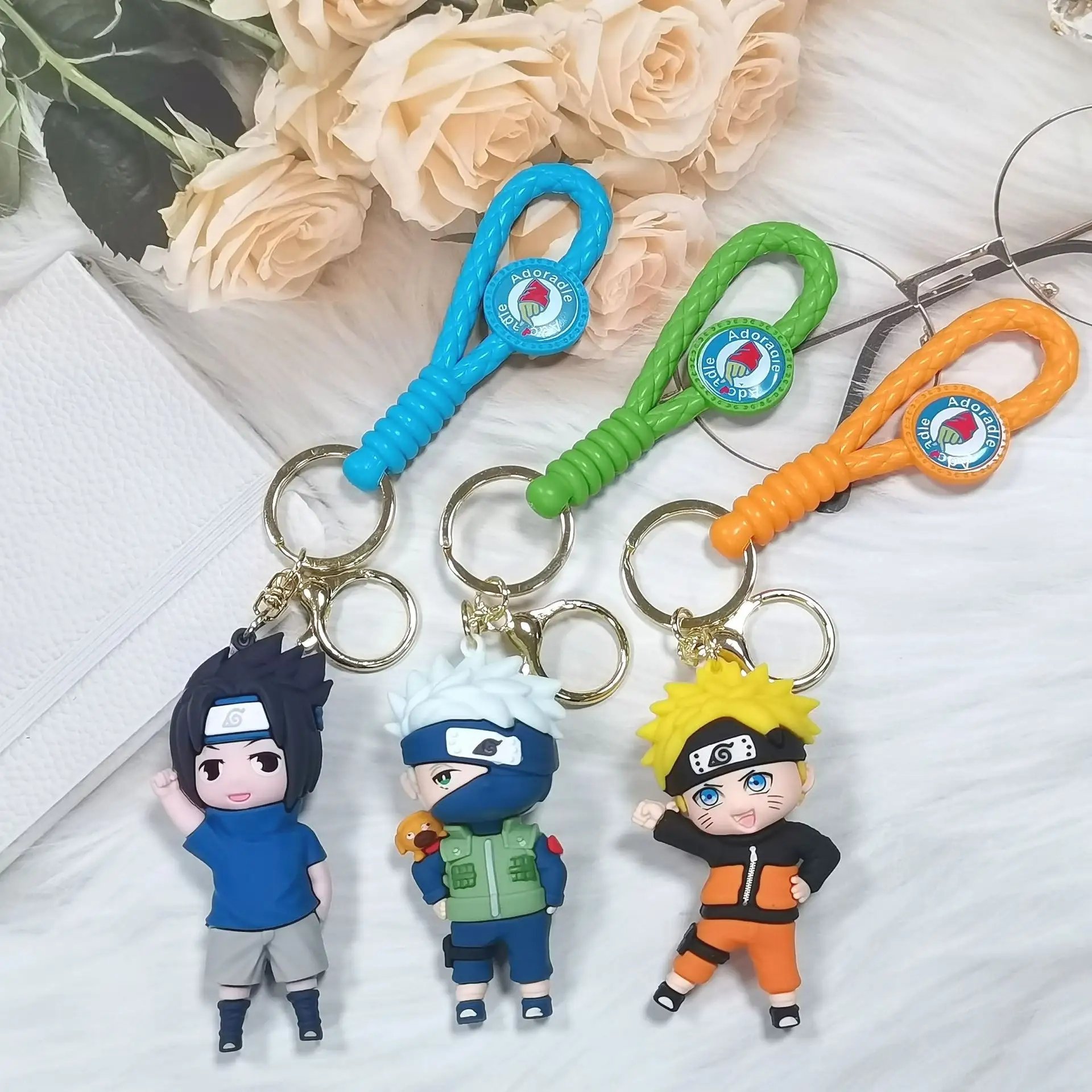 Wholesale custom Japan Anime Doll 3D Soft PVC Silicone Charm Sasuke Uchiha Weasel Rubber keychains Cartoon Key Bag Pendant