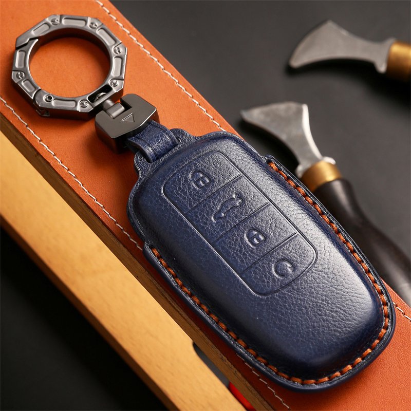 Genuine Leather Car Key Case Cover for Chery Tiggo 8 Plus Smart Key Case Accessories Handmade Car key Shell