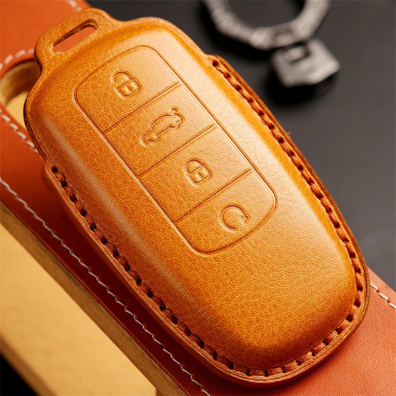 Genuine Leather Car Key Case Cover for Chery Tiggo 8 Plus Smart Key Case Accessories Handmade Car key Shell