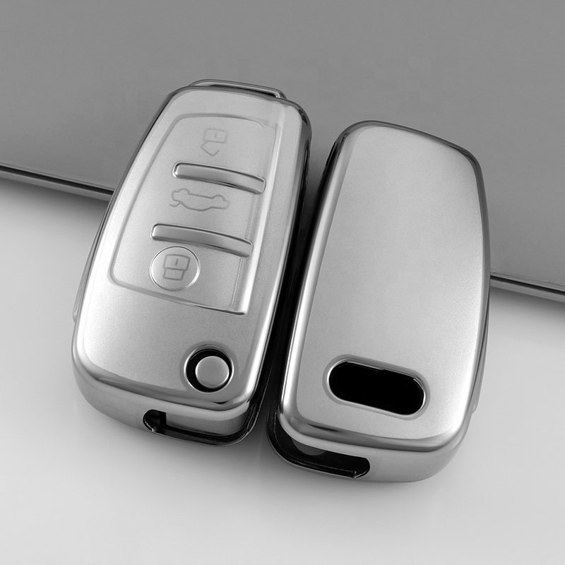 Premium Design Soft TPU Silver key case Key cover with Keychain Accessories for Audi A3 A4 A6 A4 A6 A8 Q7 S6 TT Key Fob Cover