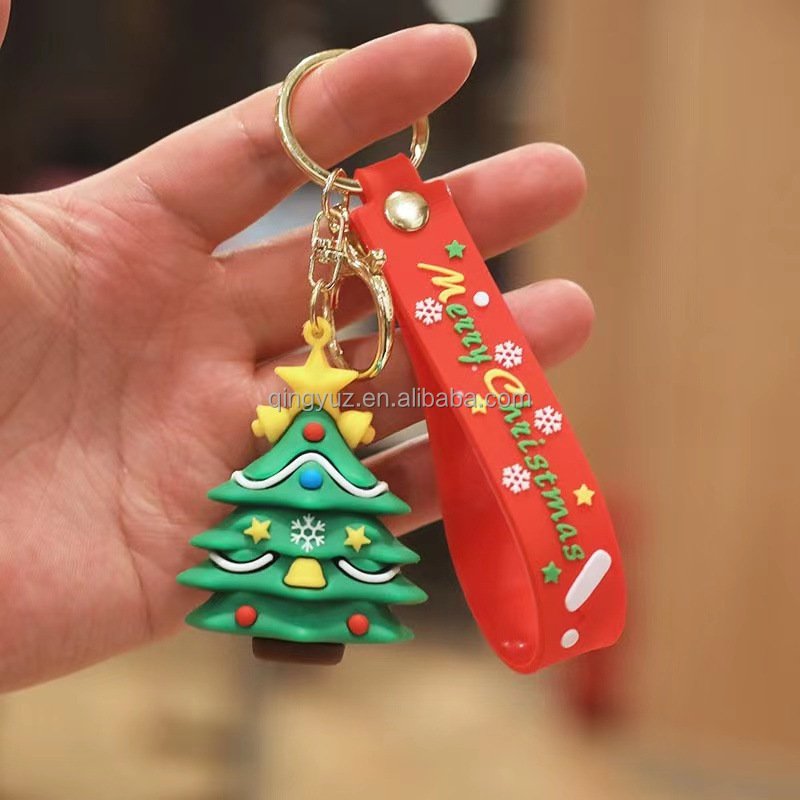 3D Christmas Keychains Gifts Cute Santa Claus Pendants Mini Anime Dolls Keyrings 3D Xmas Cartoon Rubber Key Chain Accessories
