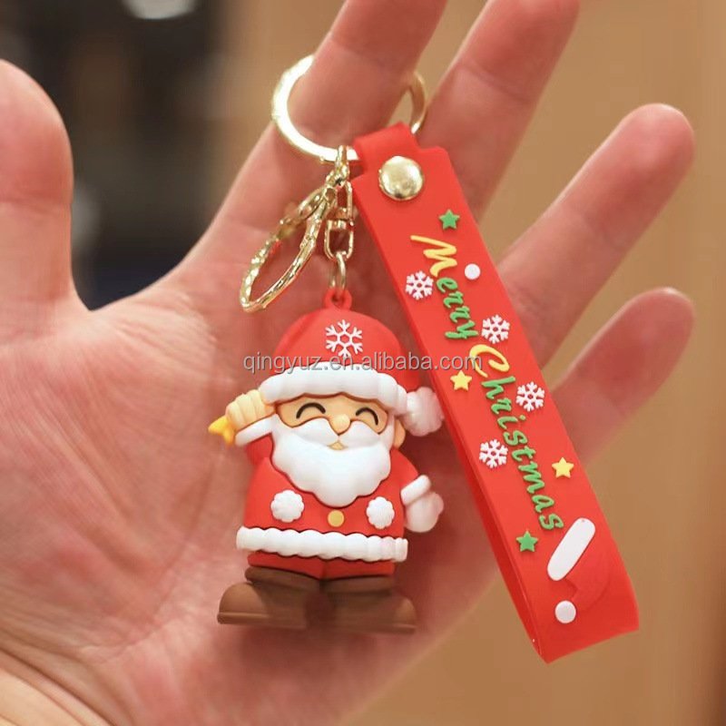3D Christmas Keychains Gifts Cute Santa Claus Pendants Mini Anime Dolls Keyrings 3D Xmas Cartoon Rubber Key Chain Accessories