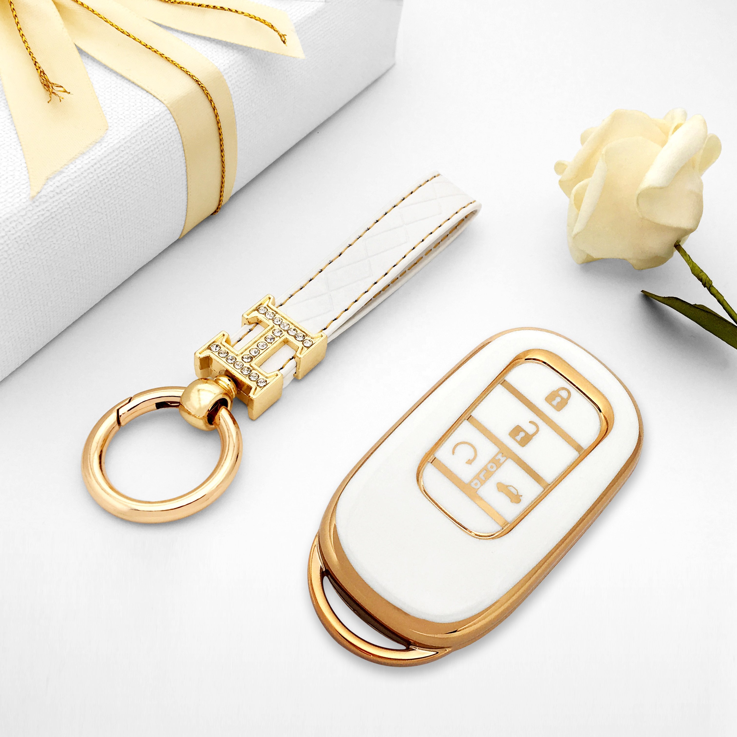 Soft TPU Car Key Case Golden Edge Car Key Case Cover Car Accessories Smart key cover For Honda