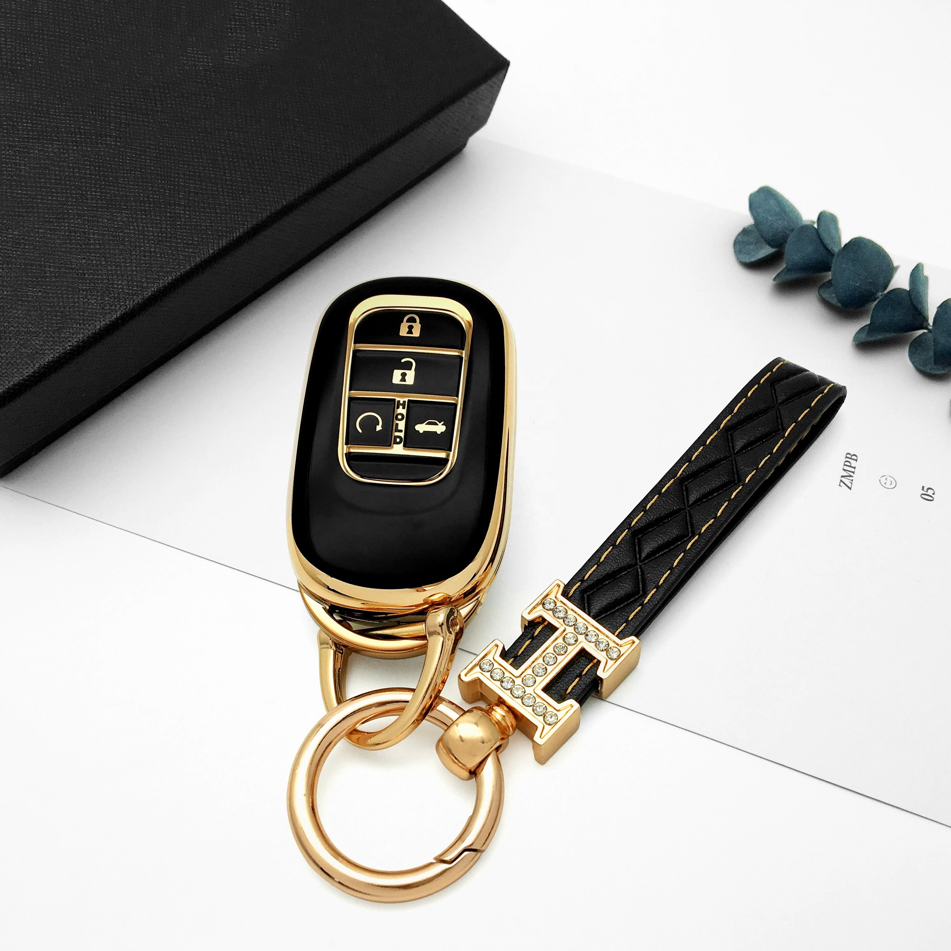Soft TPU Car Key Case Golden Edge Car Key Case Cover Car Accessories Smart key cover For Honda
