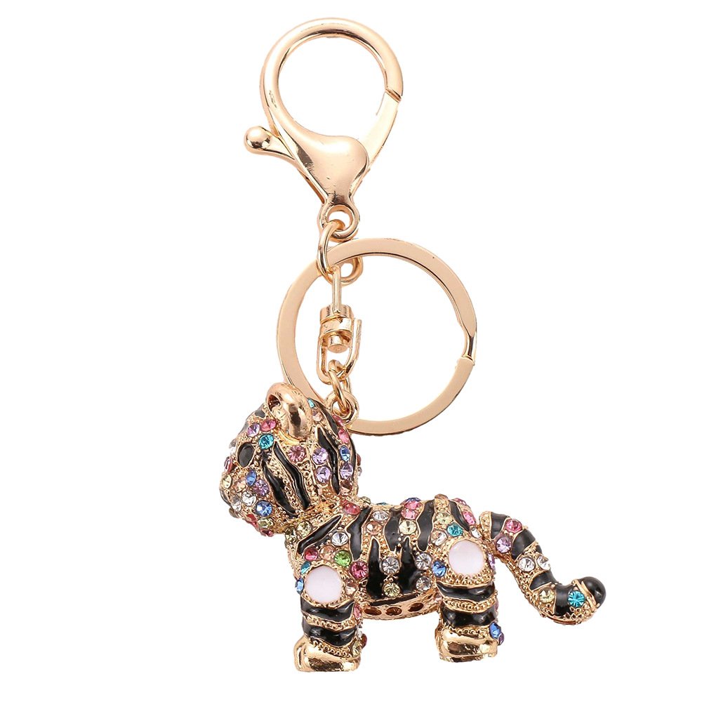 Cute Tiger tiger keychain Crystal Fashionable Car Accessories Gift Key Phone Bag Charm keyring bling