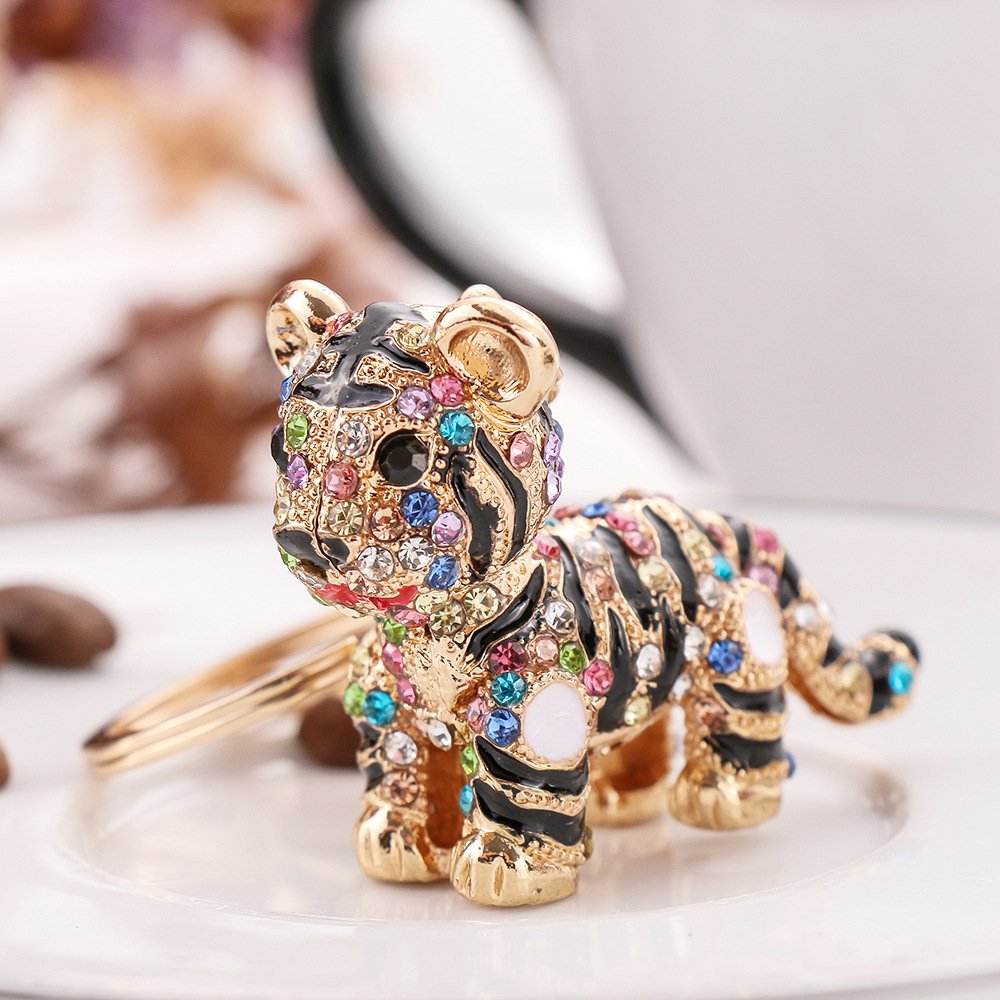 Cute Tiger tiger keychain Crystal Fashionable Car Accessories Gift Key Phone Bag Charm keyring bling