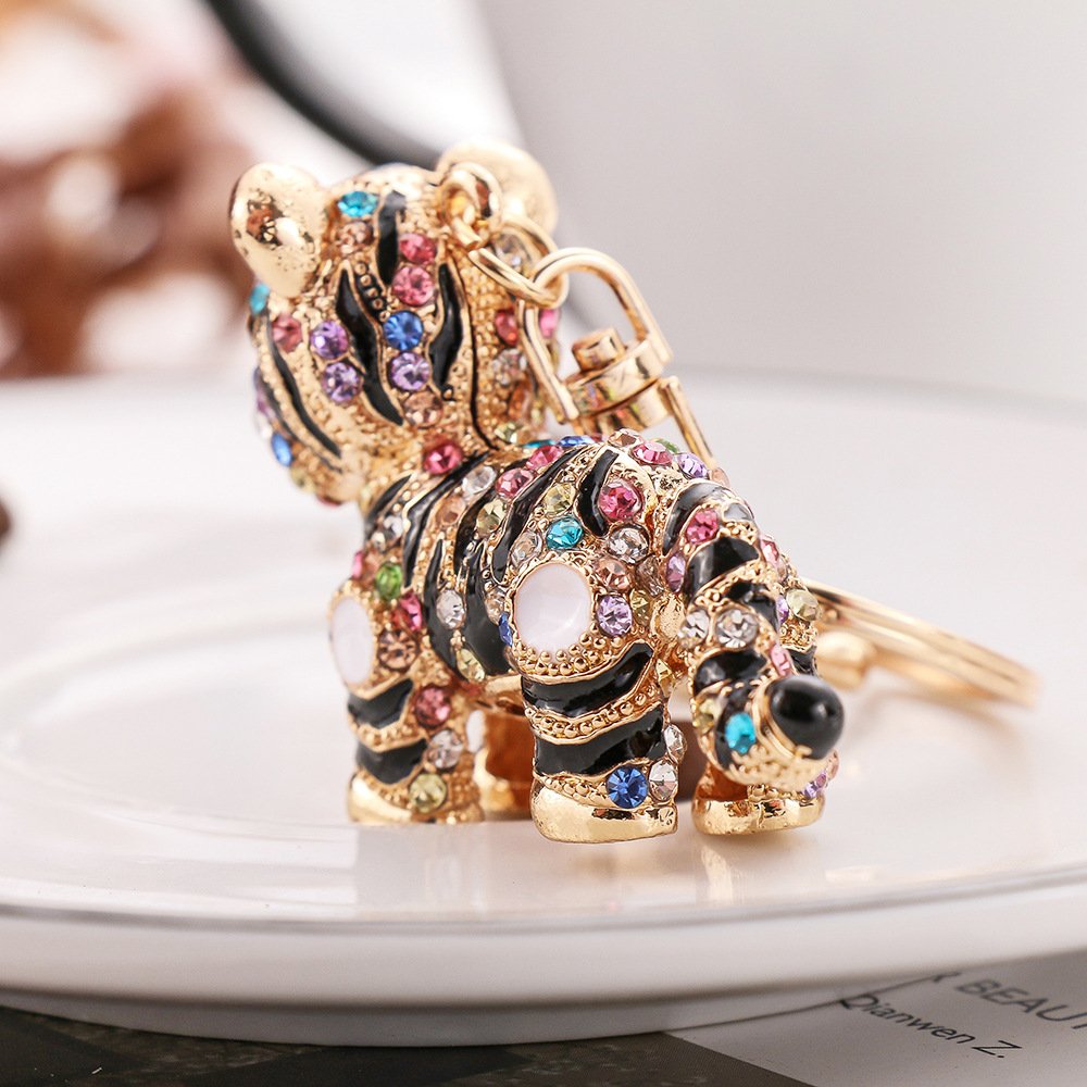 Cute Tiger tiger keychain Crystal Fashionable Car Accessories Gift Key Phone Bag Charm keyring bling