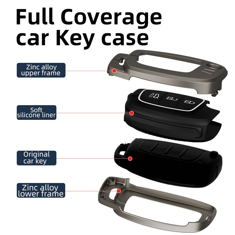 Three Color Design Silicone Zinc Alloy Car Key Fob Case Cover Bag For Hyundai