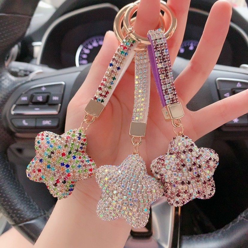 Cartoon Diamond Star Key Chain Car Key ring pendant Bling Bling Rhinestone Keychains Women's bag pendant jewelry Accessories