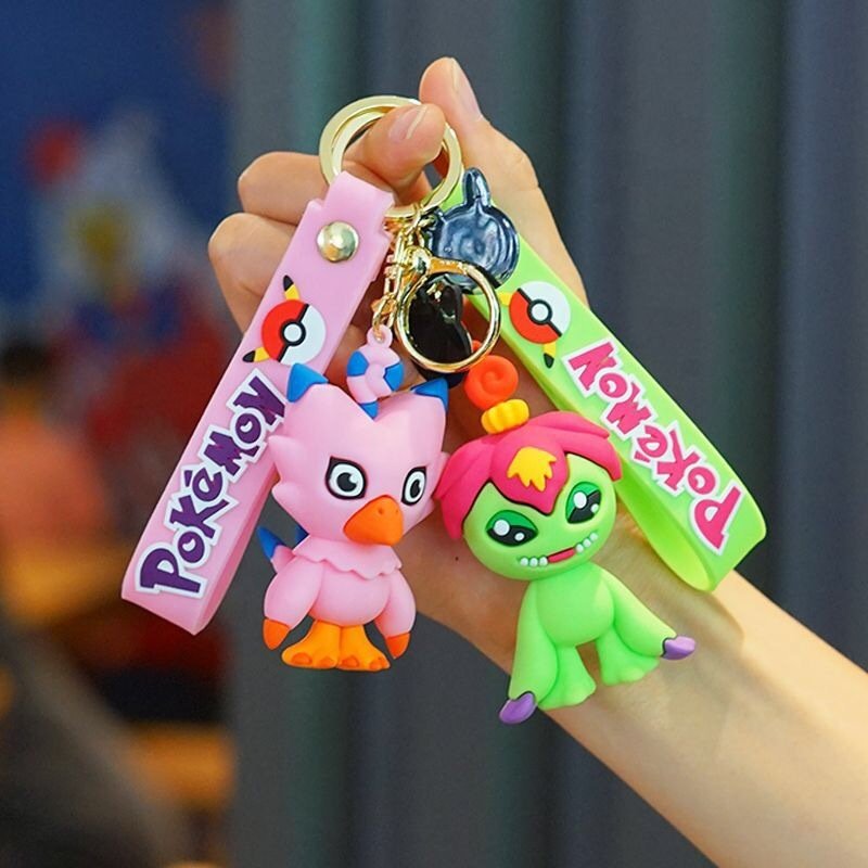 2024 New Pokemond Pendant Lovely Cartoon Poke Keychain Soft Rubber Key Chain Accessories Car Key Handbag Decoration Keychains