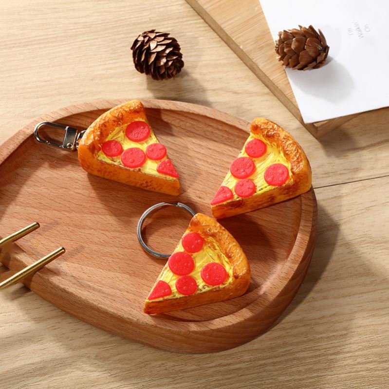Friend Gift Women Man Accessories Jewelry Pendant Simulation Food Creative Imitation Pizza Keychain Car KeyRing