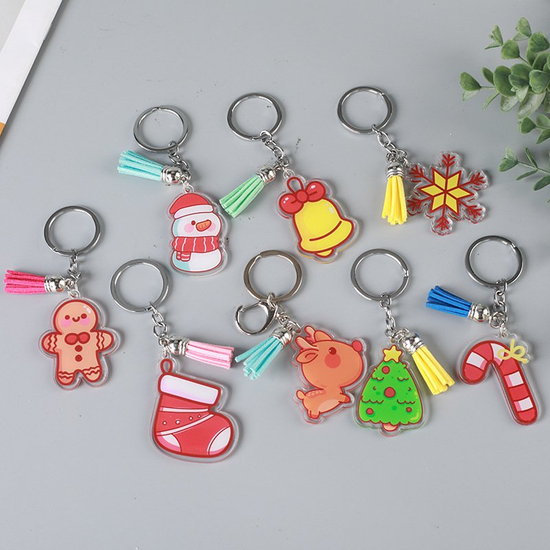 Custom Shape christmas toy with keychain Acrylic Transparent Key Chain Rings Clear Colorful DIY Plastic KeyChain Customized