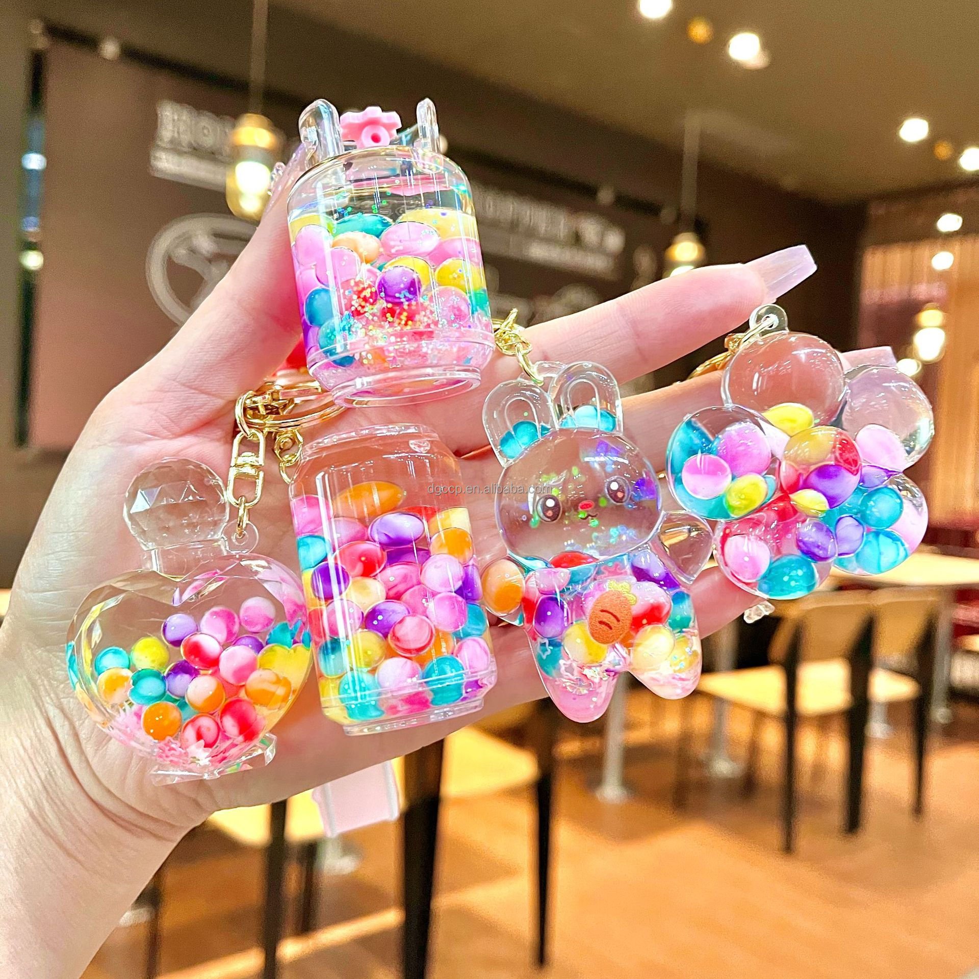 1batch=10PCS 700 Cute Mouse Keychain Aesthetic Liquid Floating Snowflakes Lanyard Key Ring Holder for Bag Charms Car Keys