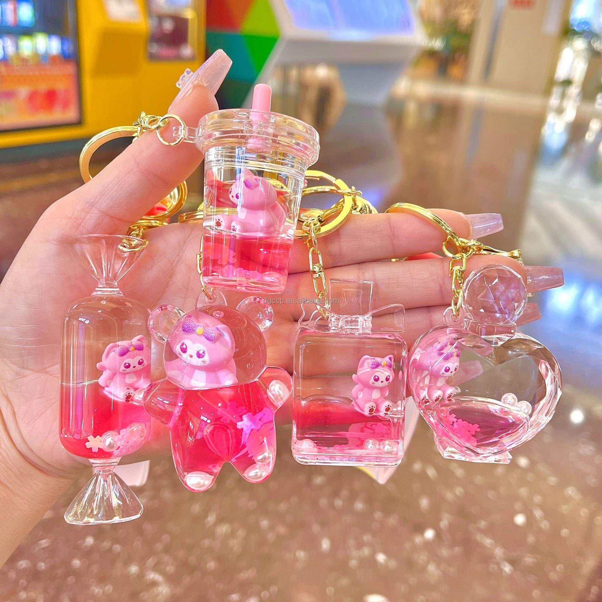 1batch=10PCS 700 Cute Mouse Keychain Aesthetic Liquid Floating Snowflakes Lanyard Key Ring Holder for Bag Charms Car Keys