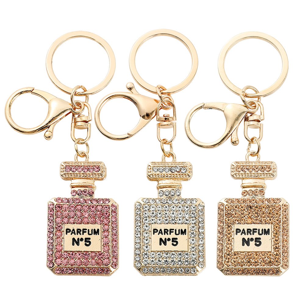 Fashion new perfume bottle metal keychain car accessories key pendant colorful diamond keychains in stock