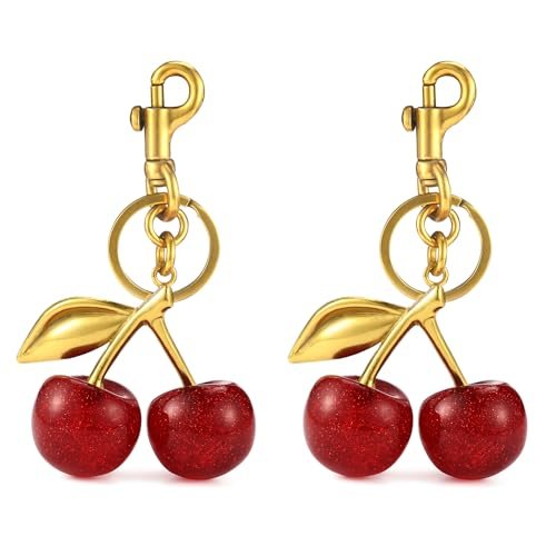 Beautiful fashion crystal Cherry Keychain women's bag Pendant Pendant Delicate car key chain student backpack metal accessories