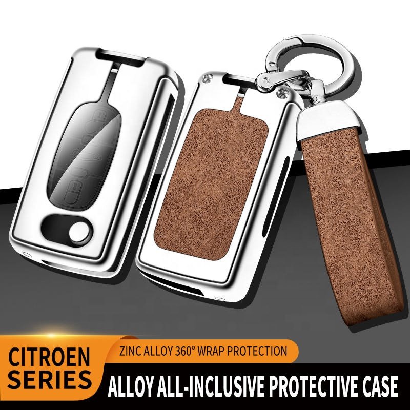 Custom Car Logo Folding Leather Car Key Case For Citroen C2 C3 C4 C5 C6 C8 For Peugeot 107 207 307 307s 308 407 607 2006 Keyring