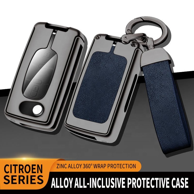 Custom Car Logo Folding Leather Car Key Case For Citroen C2 C3 C4 C5 C6 C8 For Peugeot 107 207 307 307s 308 407 607 2006 Keyring