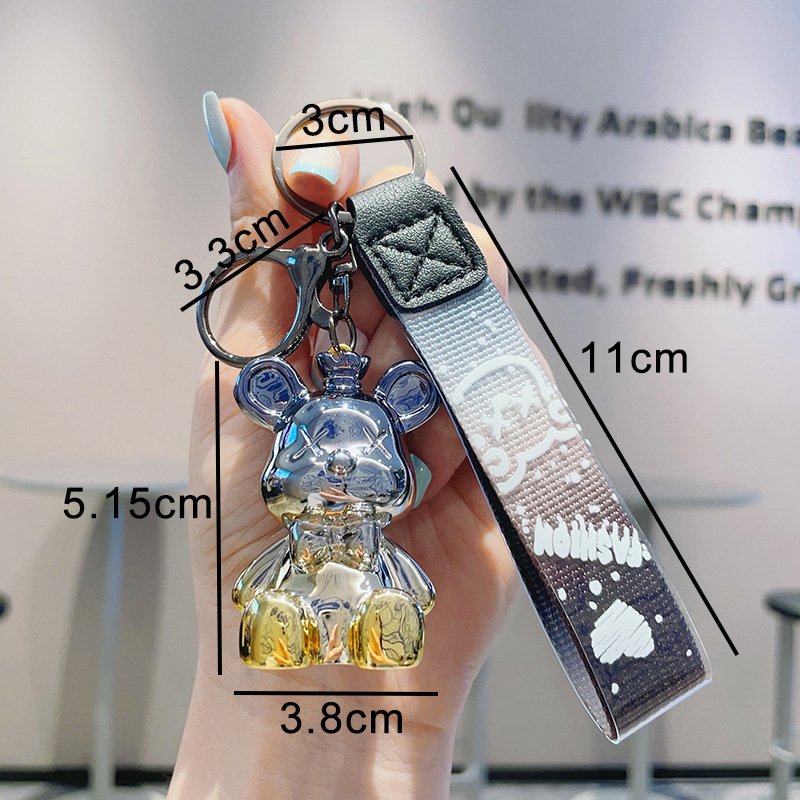 Cartoon resin figure electroplated gradient crown bear keychain advanced sense bag car key chain pendant small gift wholesale