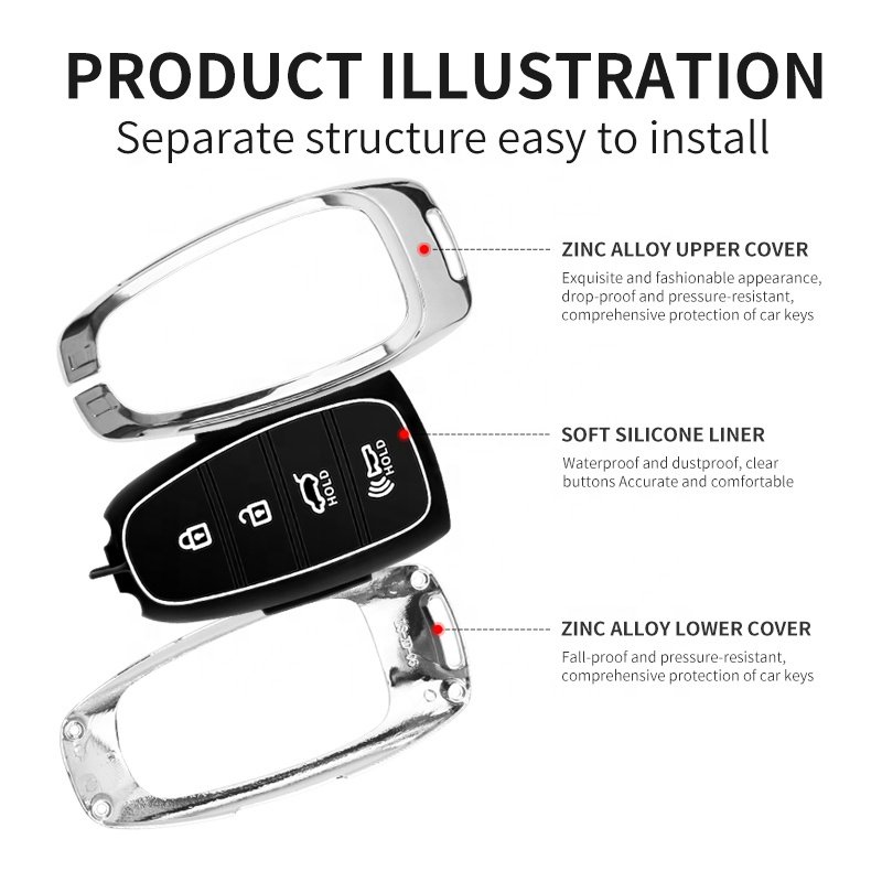 For Car Keys Hyundai Silicone Case Zinc Alloy Creta Metal Key Cover For Car