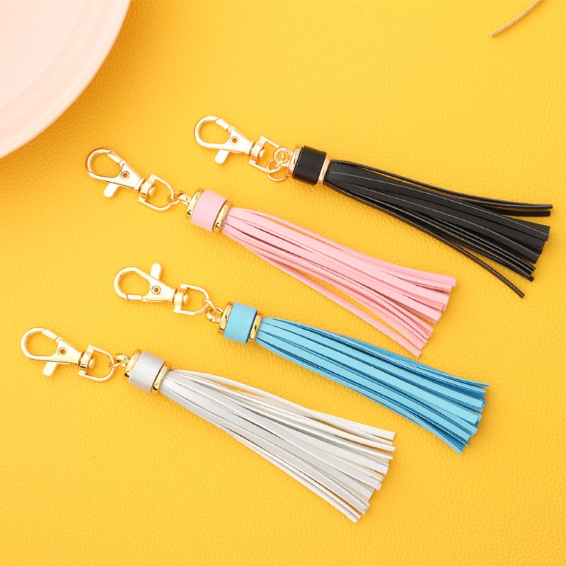 New Fashion Tassel Key Chain Women Cute Tassel KeyChain Bag Accessory PU Leather Tassels Car Key Ring Fringe Jewelry
