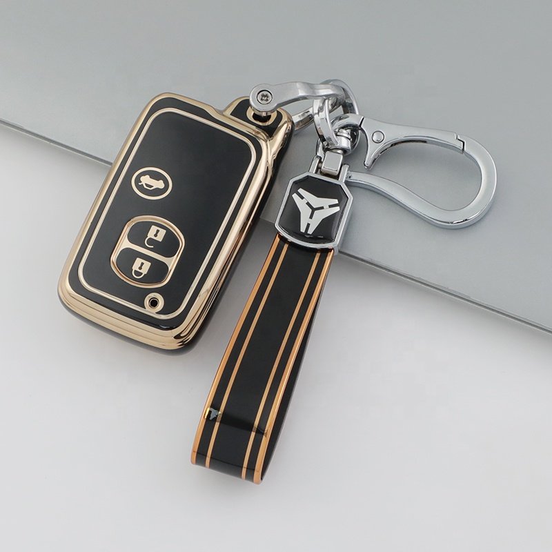 Gold Edge TPU Car Key Cover Accessories with Keychain For Toyota Avensis Land Cruiser Prado 150 TPU Car Key case Cover