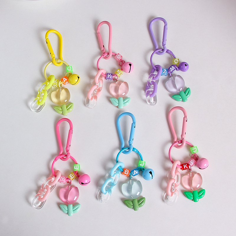 Cute Colored Flowers Key Chain Transparent Flowers Pendant Key Ring Backpack Charms Car Decoration Bag Accessories