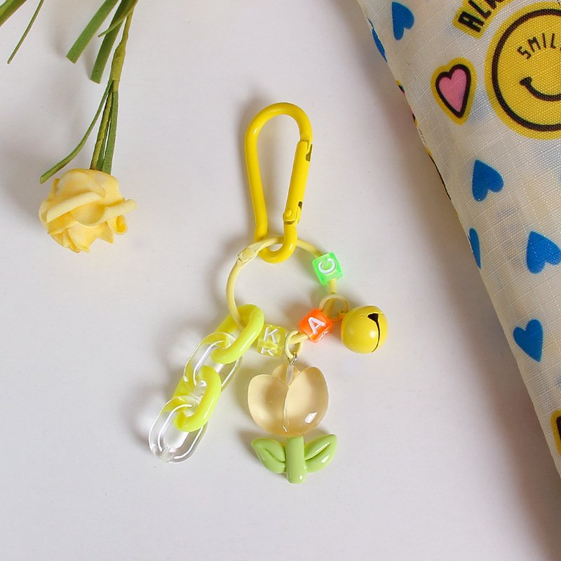Cute Colored Flowers Key Chain Transparent Flowers Pendant Key Ring Backpack Charms Car Decoration Bag Accessories