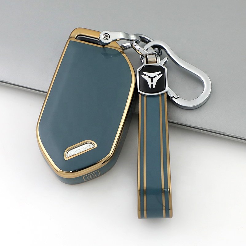 Gold Edge TPU Key Fob Cover with keychain Fit for 2023 2024 Kia Telluride EV5 class 4 button Protector car Accessories