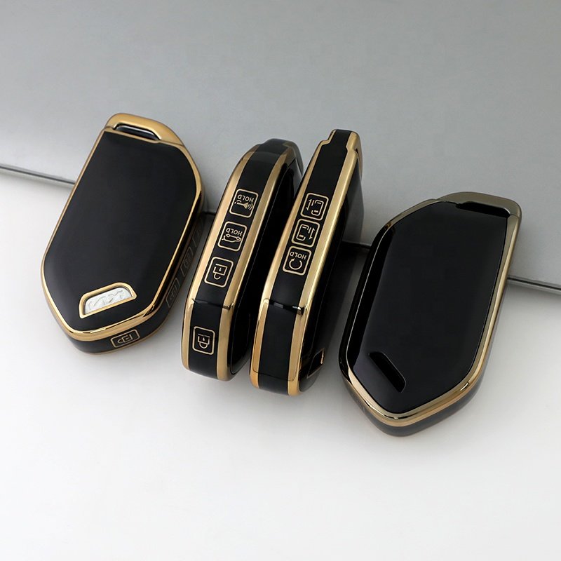 Gold Edge TPU Key Fob Cover with keychain Fit for 2023 2024 Kia Telluride EV5 class 4 button Protector car Accessories