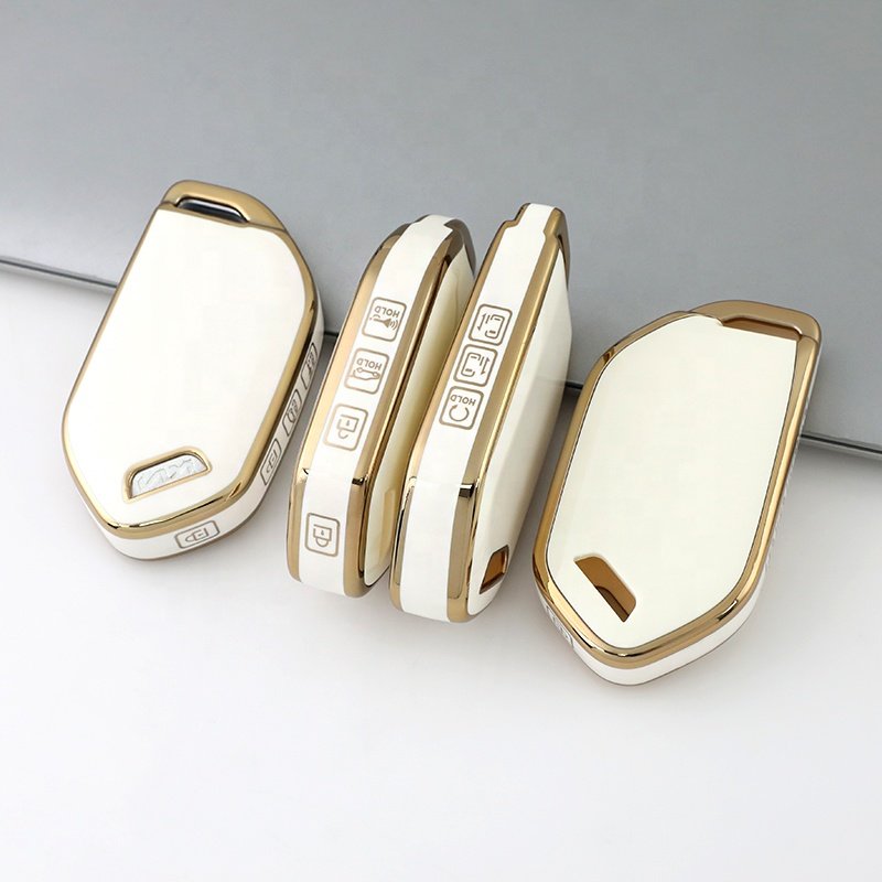 Gold Edge TPU Key Fob Cover with keychain Fit for 2023 2024 Kia Telluride EV5 class 4 button Protector car Accessories