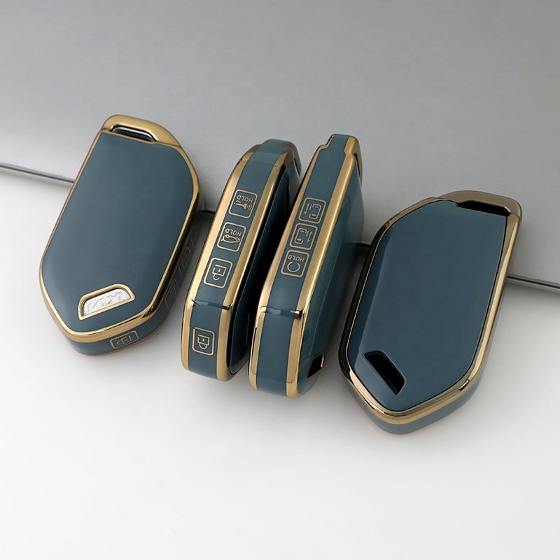Gold Edge TPU Key Fob Cover with keychain Fit for 2023 2024 Kia Telluride EV5 class 4 button Protector car Accessories