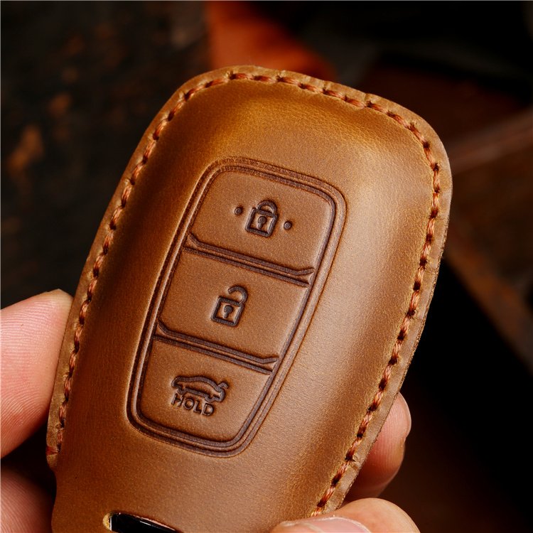 Genuine Leather Car Key Case Cover for Hyundai LAFESTA Elantra Santa Fe Smart 3 Buttons Car Key Shell with Keychain