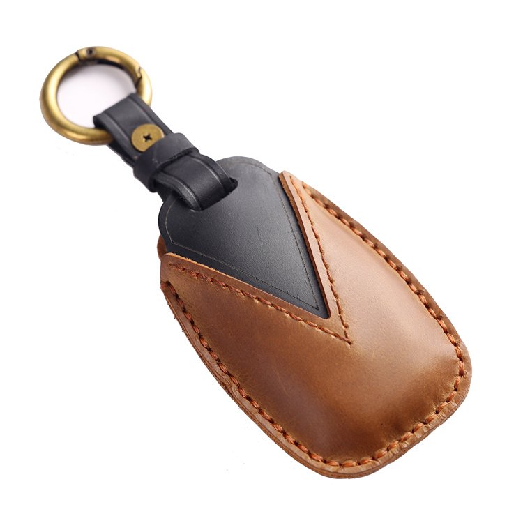 Genuine Leather Car Key Case Cover for Hyundai LAFESTA Elantra Santa Fe Smart 3 Buttons Car Key Shell with Keychain