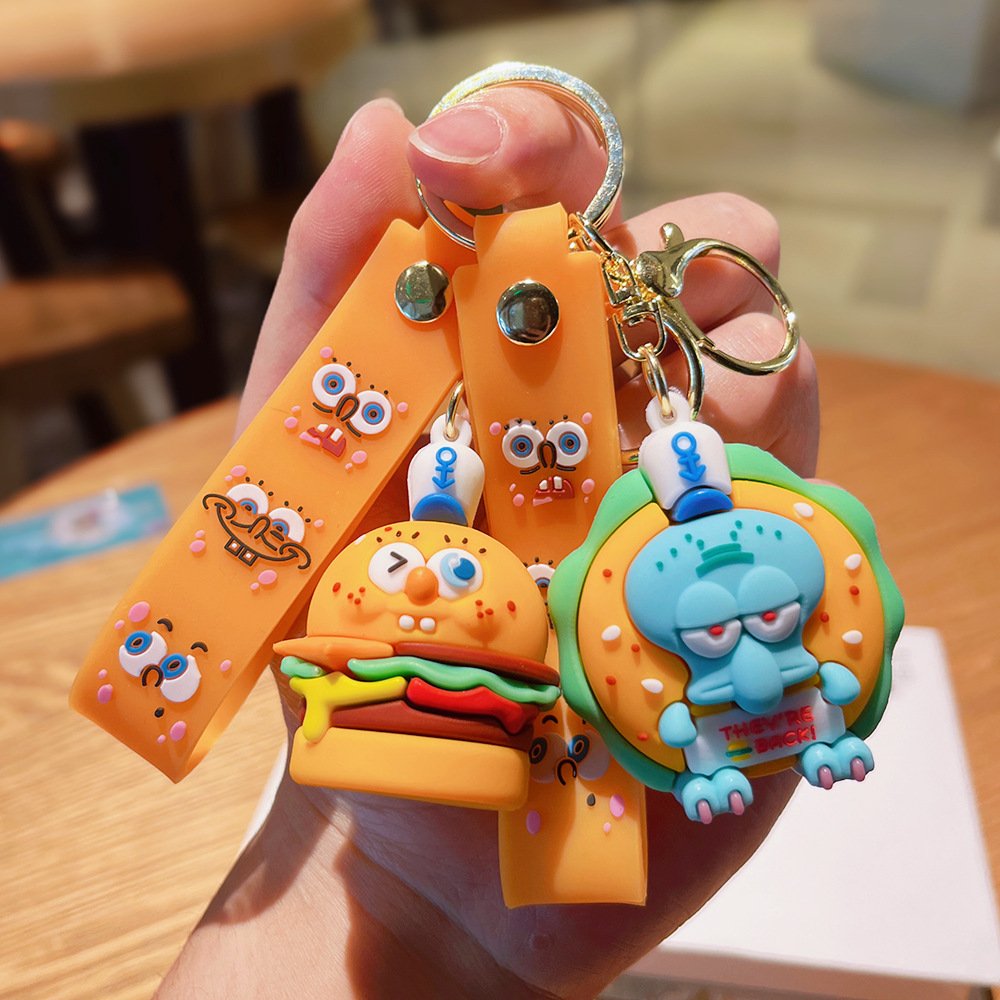 Cartoon Burger Sponge Keychain Exquisite Baby Doll Bag Accessories Car Pendant Chain Baby Grabbing Machine Small Commodity
