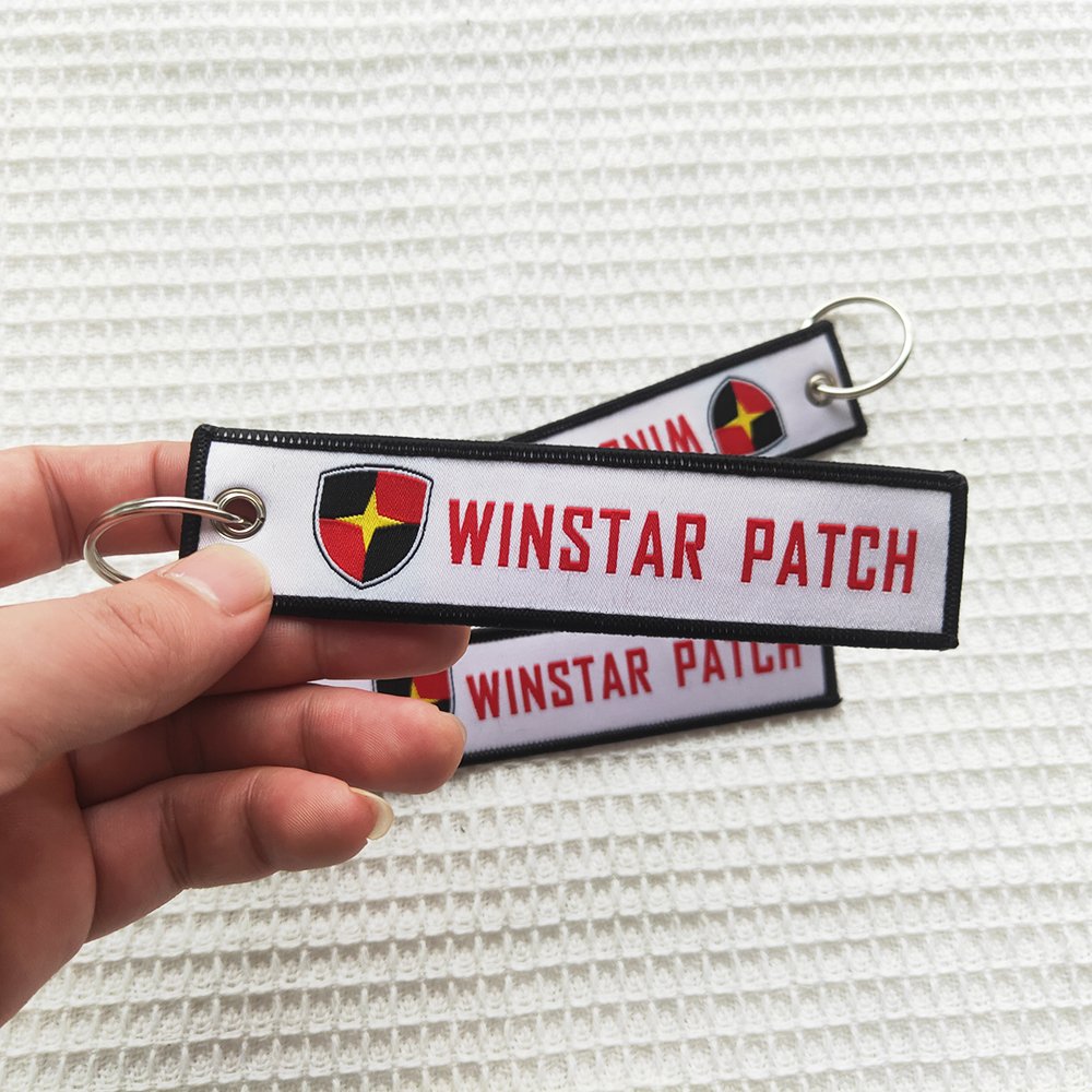 Design Custom logo keychain wholesale woven Embroidered embroidery cloth motorcycle car keychains