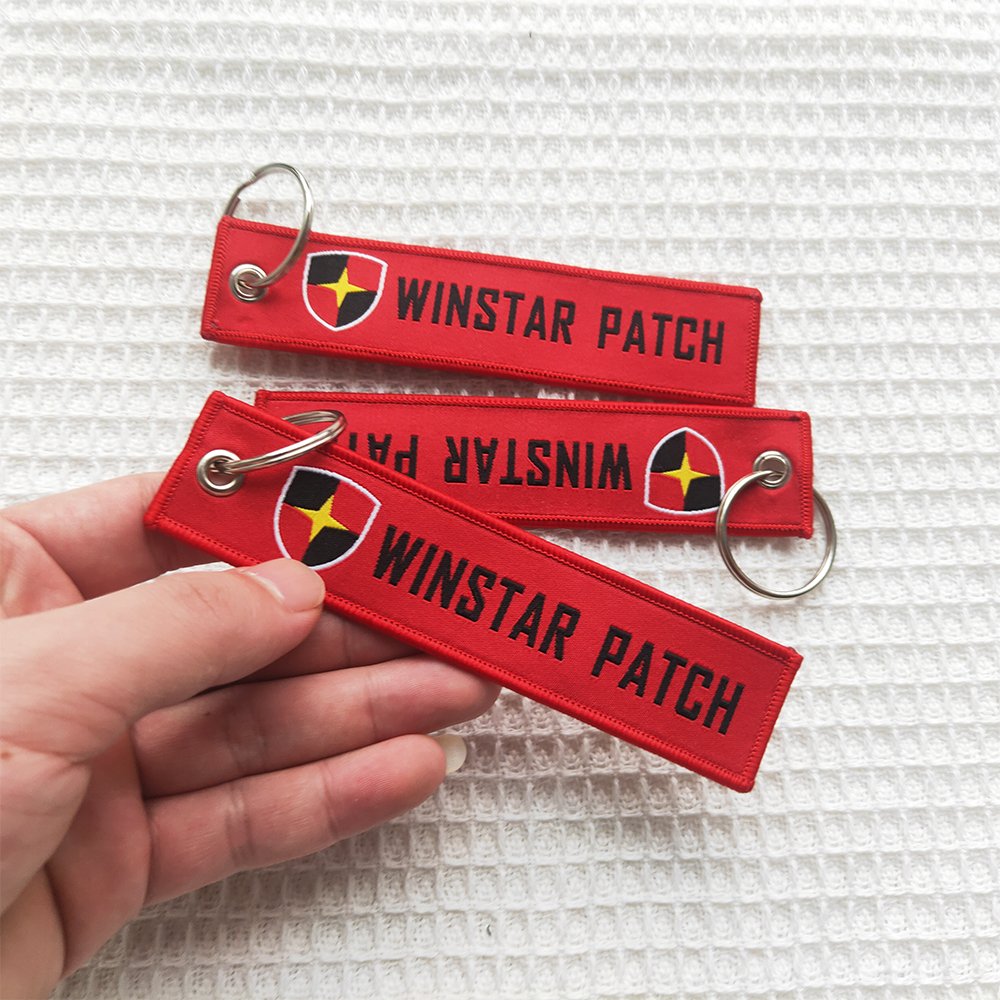 Design Custom logo keychain wholesale woven Embroidered embroidery cloth motorcycle car keychains