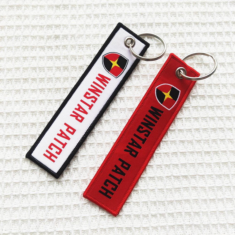 Design Custom logo keychain wholesale woven Embroidered embroidery cloth motorcycle car keychains