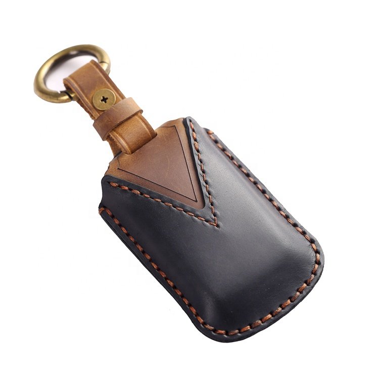 Hand Sewing Genuine Leather Car Key Case Cover for Toyota Crown Smart 3 Buttons Car Key Shell with Keychain