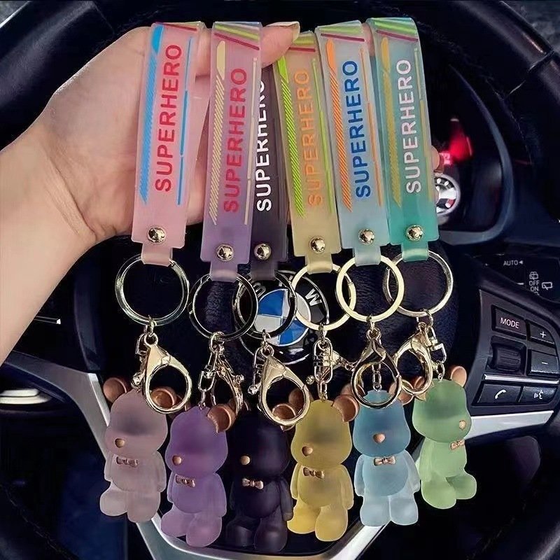 PVC 3D Creative Cartoon Nordic Bow tie Crystal Transparent Bear Keychains Candy Color Kawaii Bag Pendant Car Keyring Accessories
