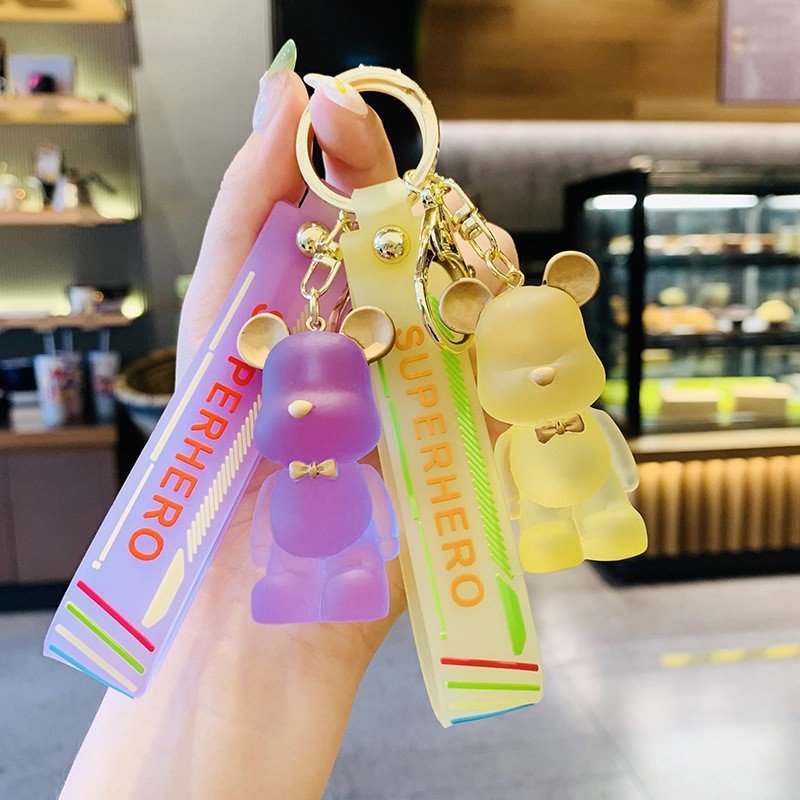 PVC 3D Creative Cartoon Nordic Bow tie Crystal Transparent Bear Keychains Candy Color Kawaii Bag Pendant Car Keyring Accessories