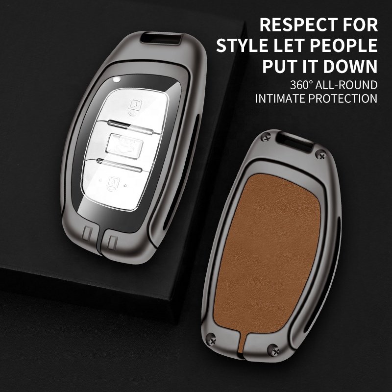 For Hyundai Elantra Remote Sonata 2024 Metal Leather Key Cover For Car