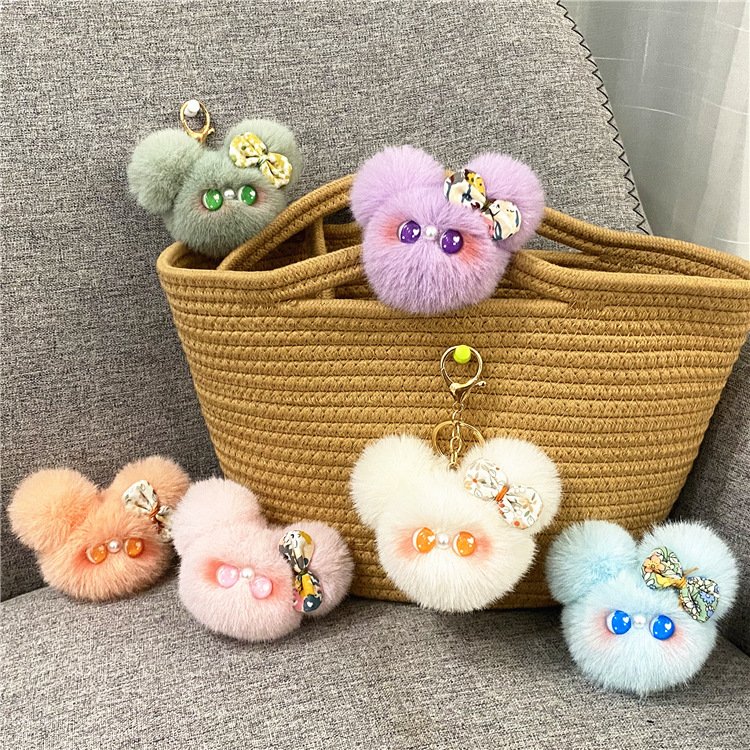 Cute cartoon Plush Keychains Toys Doll small coal ball bag handbag charms pendant car Kawaii Plush pom pom keychain accessories
