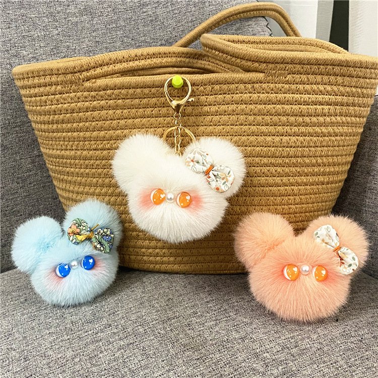 Cute cartoon Plush Keychains Toys Doll small coal ball bag handbag charms pendant car Kawaii Plush pom pom keychain accessories