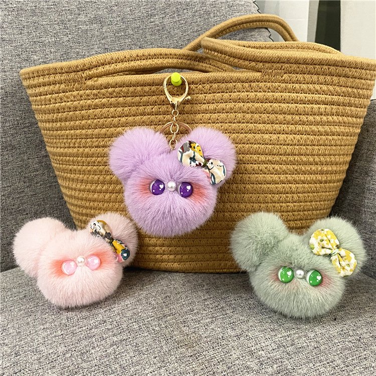 Cute cartoon Plush Keychains Toys Doll small coal ball bag handbag charms pendant car Kawaii Plush pom pom keychain accessories