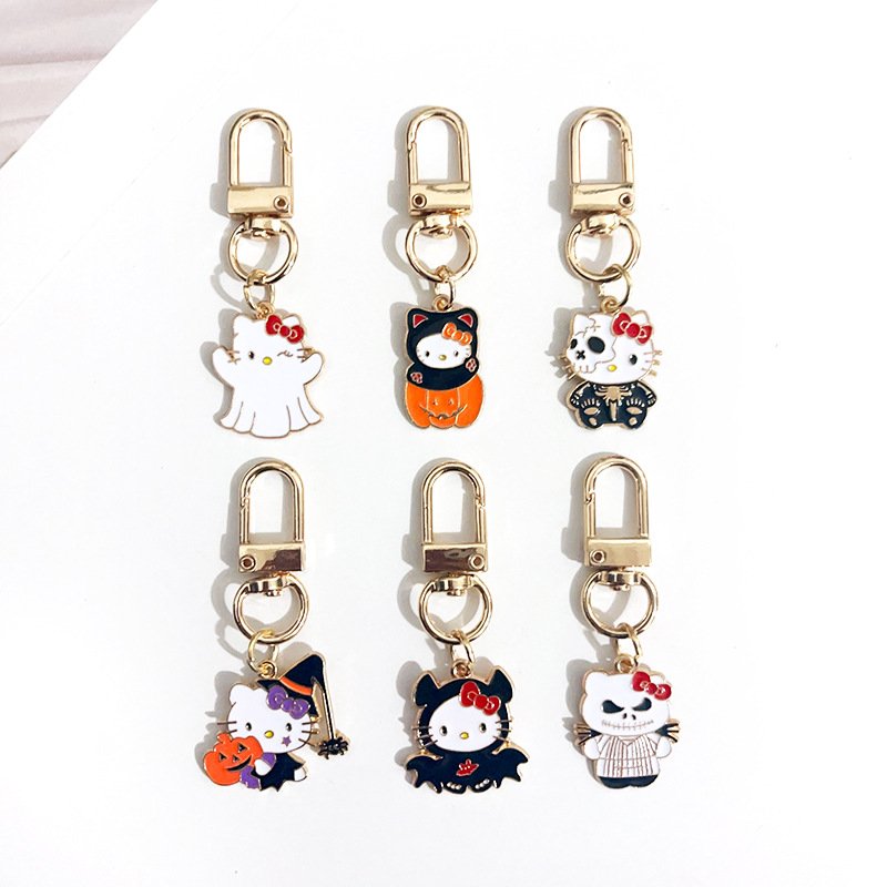 Car Key Accessories Lovely Cartoon Halloween cartoon KT cat demon ghost cat alloy drip oil bag DIY decoration keychain ring