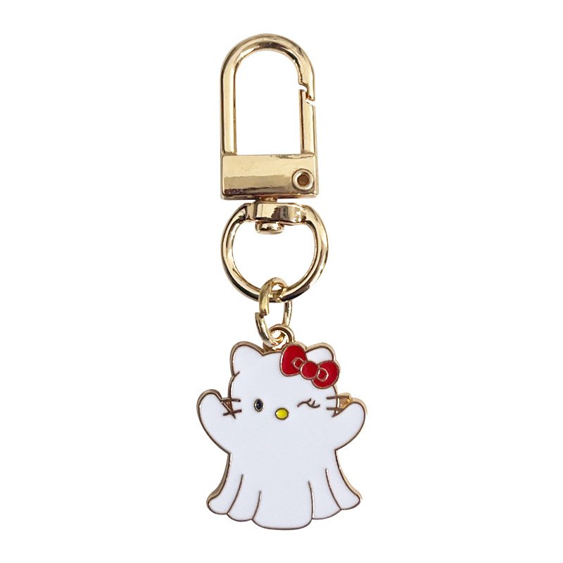 Car Key Accessories Lovely Cartoon Halloween cartoon KT cat demon ghost cat alloy drip oil bag DIY decoration keychain ring